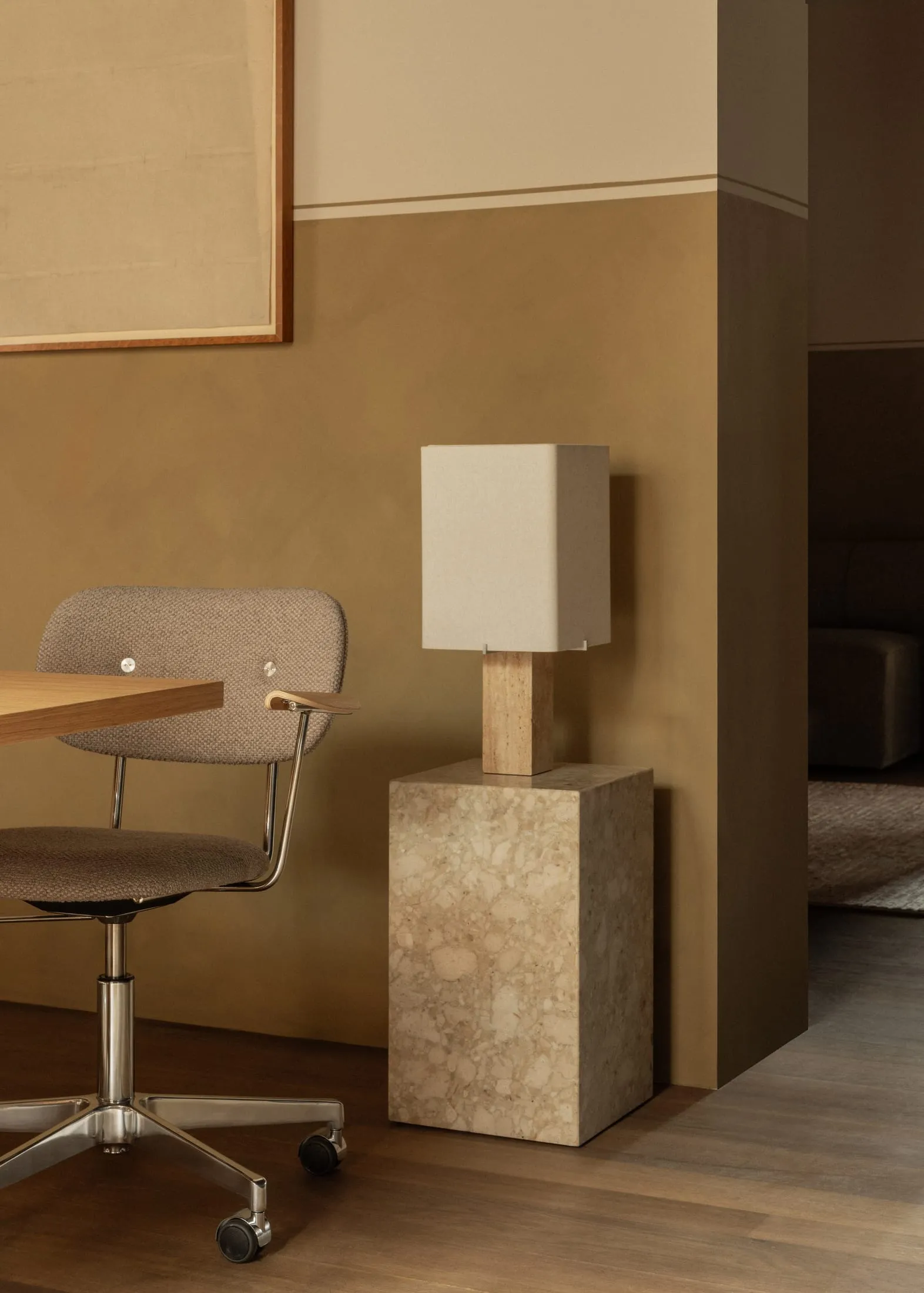 Minimalist interior design featuring marble elements for aesthetic appeal.