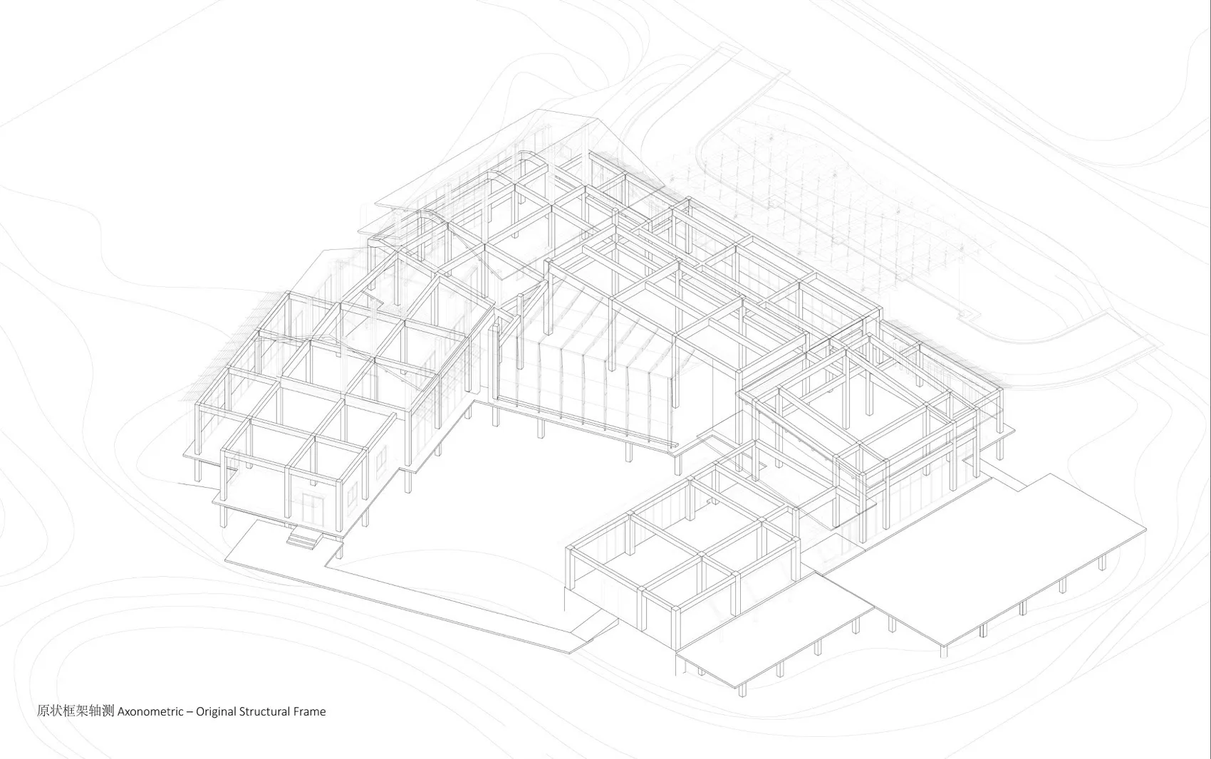 一張顯示建築原始結構框架的建築平面圖。