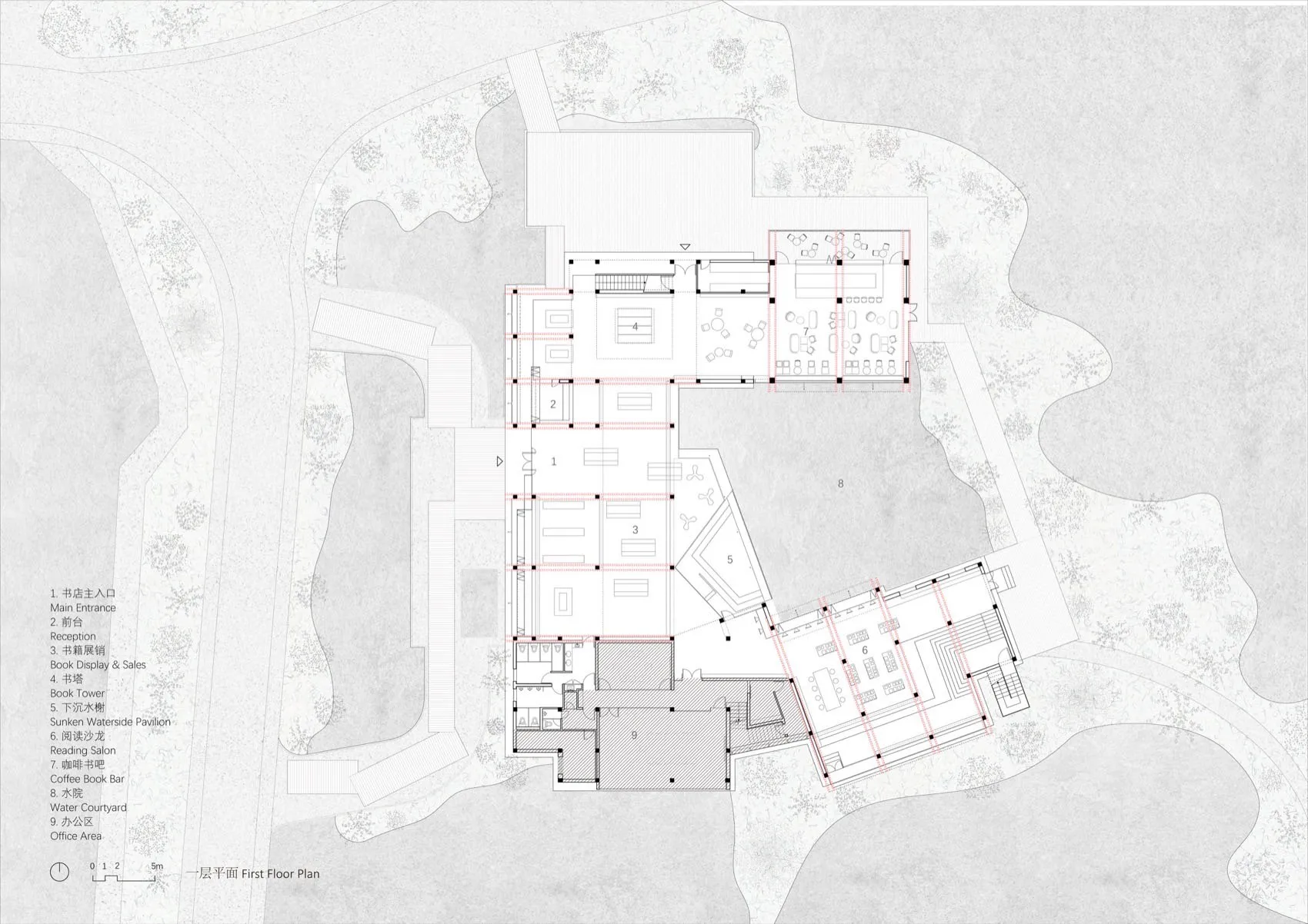 圖書館平面圖，展示其建築配置與功能分區。