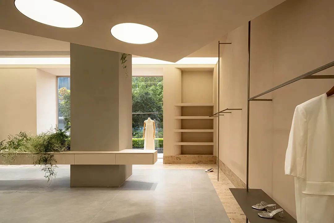 Modern clothing store with concrete interior design