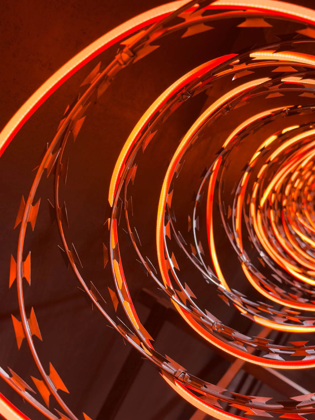 Spiraling neon lighting in modern art design