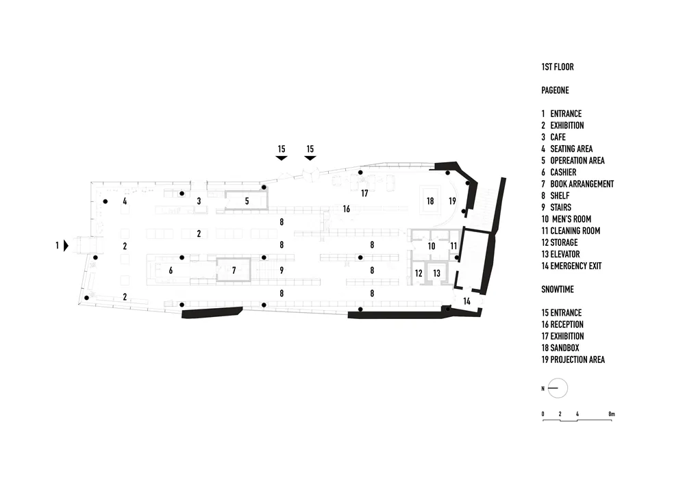 A detailed architectural plan of a modern commercial interior space, including various rooms and functional areas.