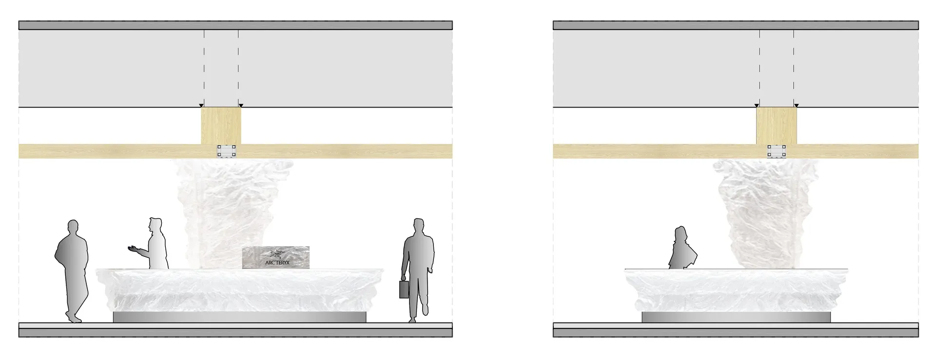 Modern interior design featuring a marble countertop with a sleek, polished finish.