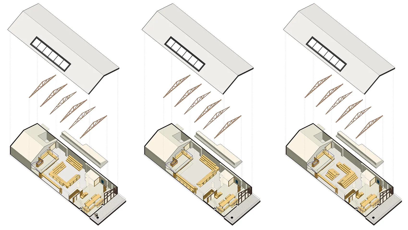 An educational illustration depicting and explaining a warehouse or workshop style industrial-style educational space or livi