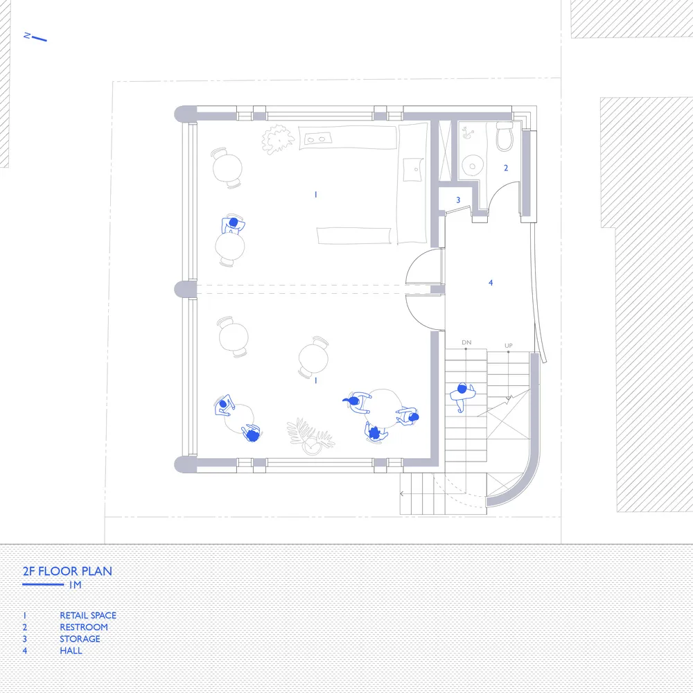 2D architectural drawing of a 2nd floor office space, including office areas, restrooms, storage, and a hallway.