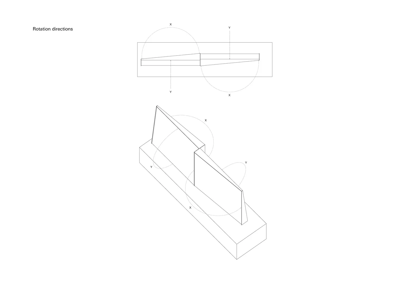 Metal interior design rendering showing rotation directions.