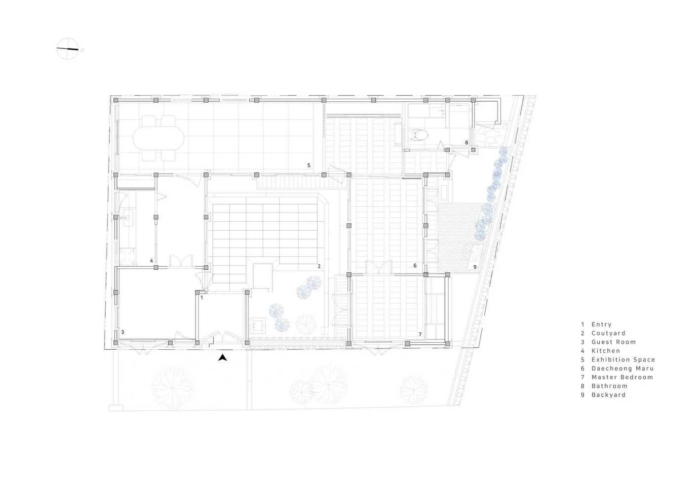 現代住宅平面圖的2D建築繪圖