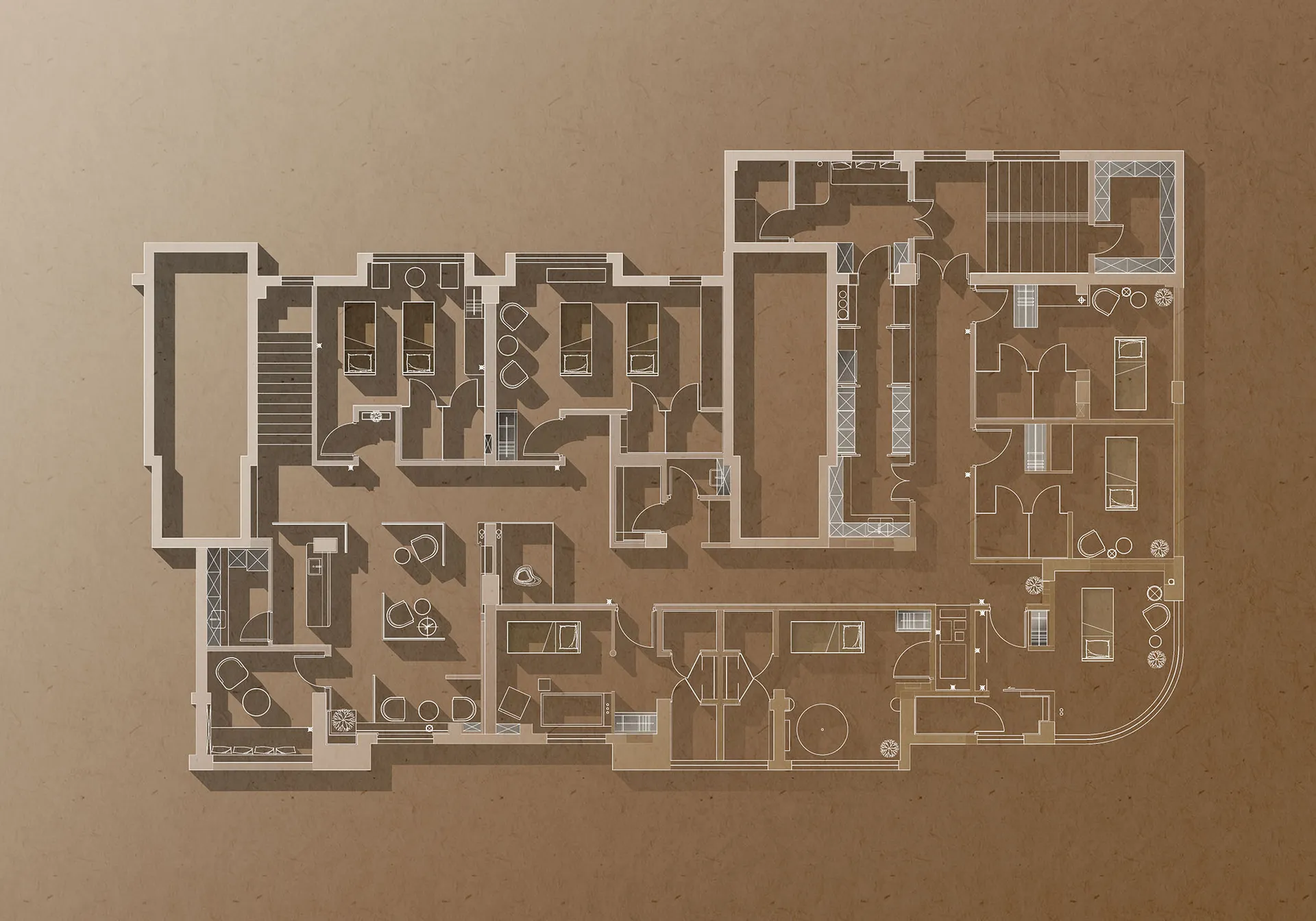 A technical architectural drawing of a modern floor plan.