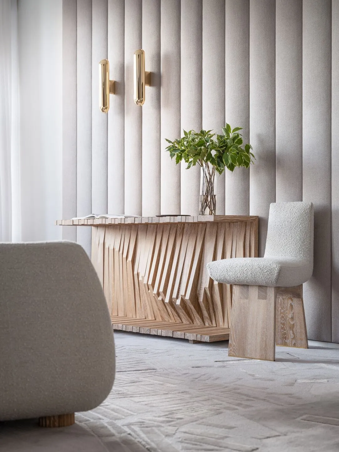 A stylish, modern console table crafted from wood, with a contemporary design and elegant details.