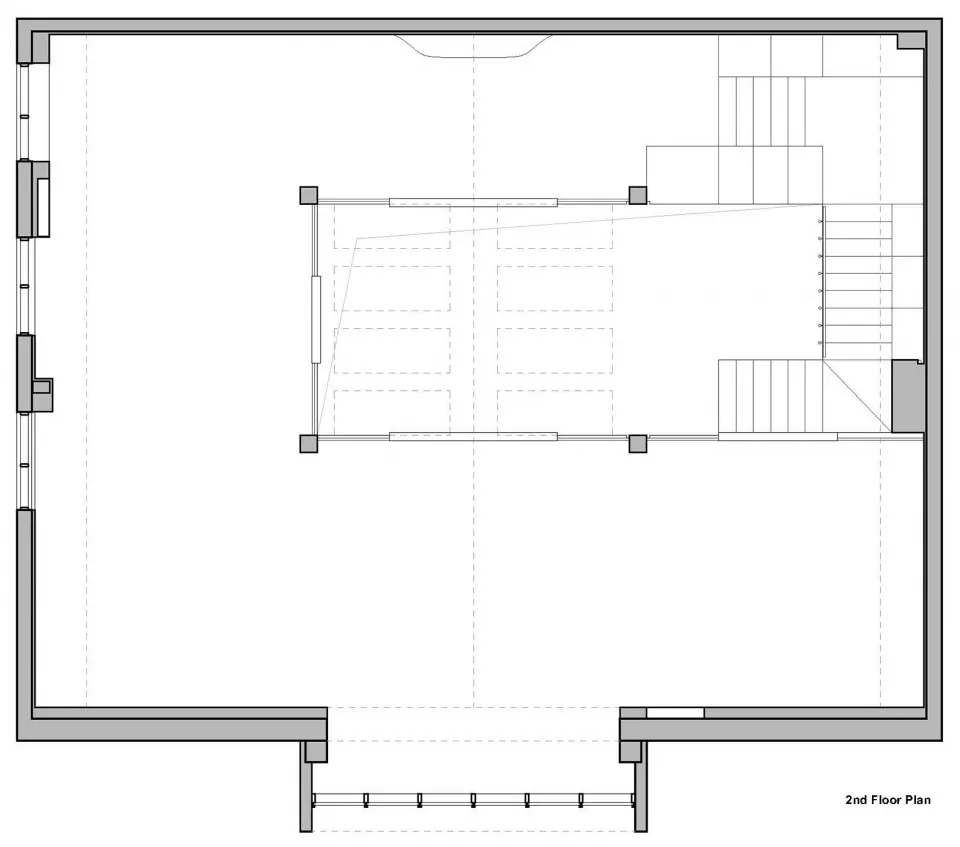 Second floor architectural plan featuring concrete flooring and a staircase layout.