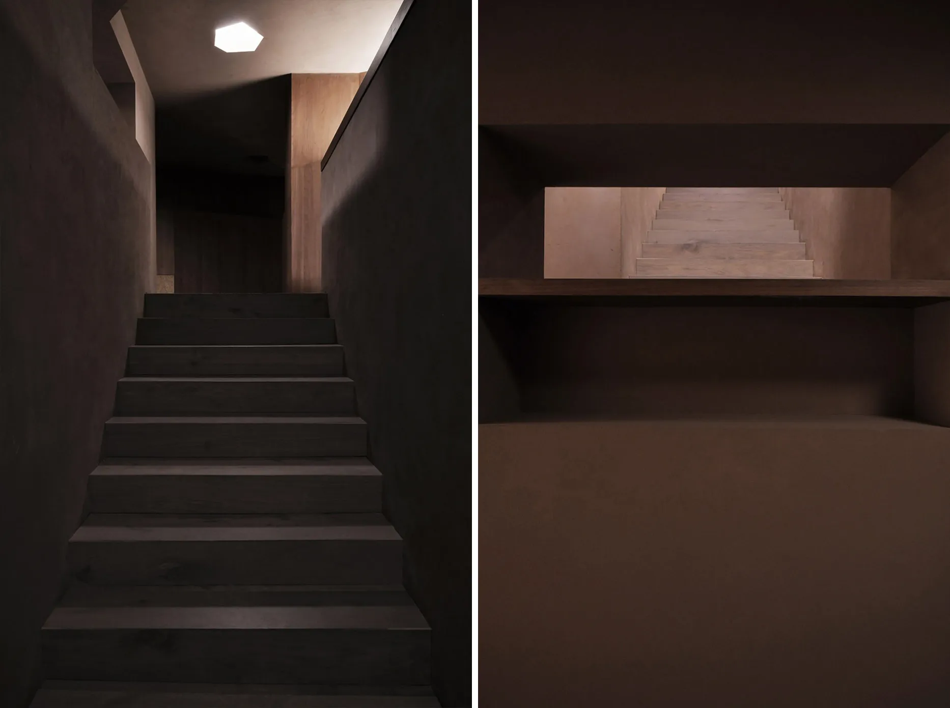Dark wooden staircase with minimalistic design