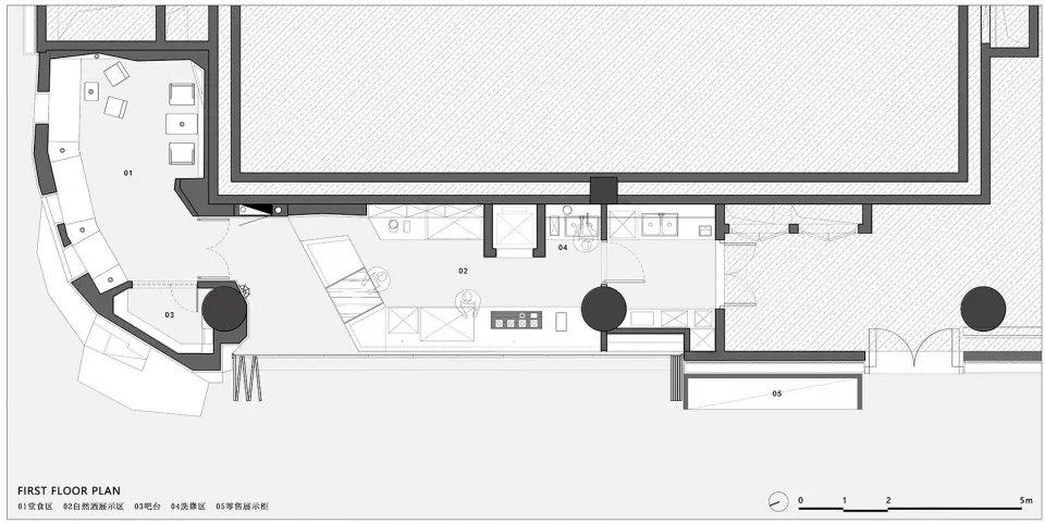 Modern office floor plan with open spaces and neutral color palette