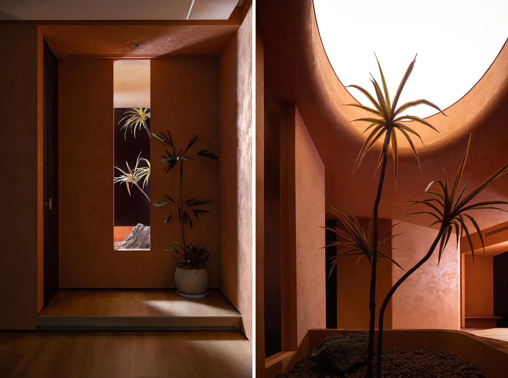 An image depicting a modern interior with a prominent concrete sculpture.