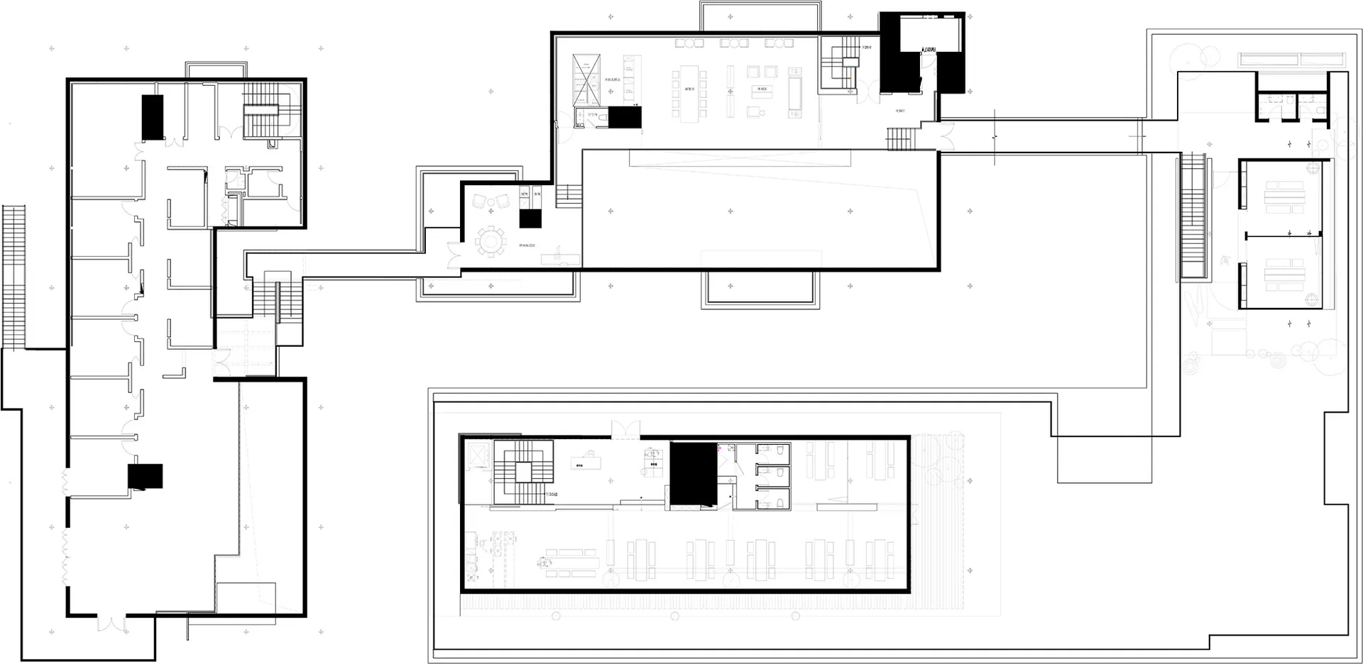 工業風辦公室建築的2D平面圖。