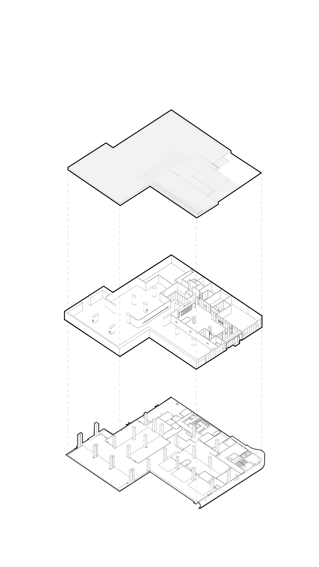 Isometric view of an office layout plan drawn on paper