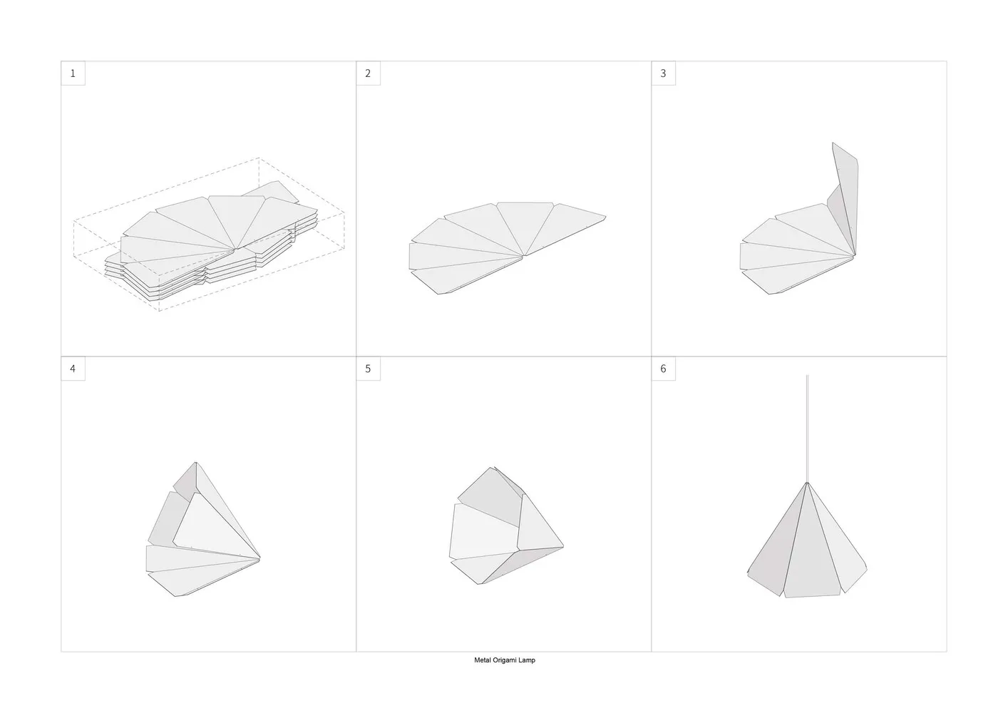 Sequential steps for assembling a metal origami lamp
