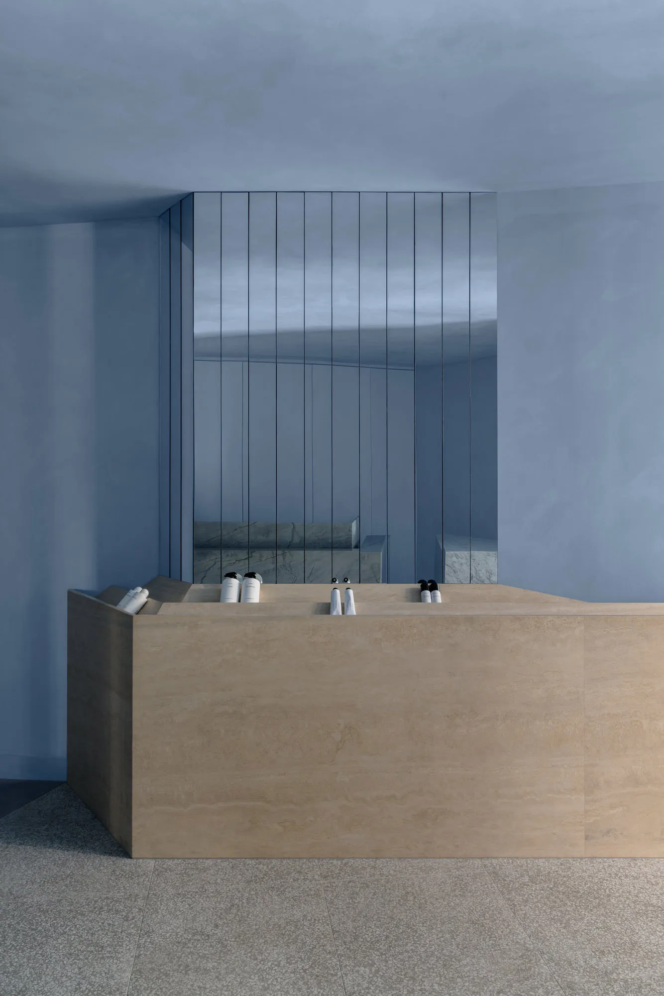Modern hotel reception desk made of concrete.