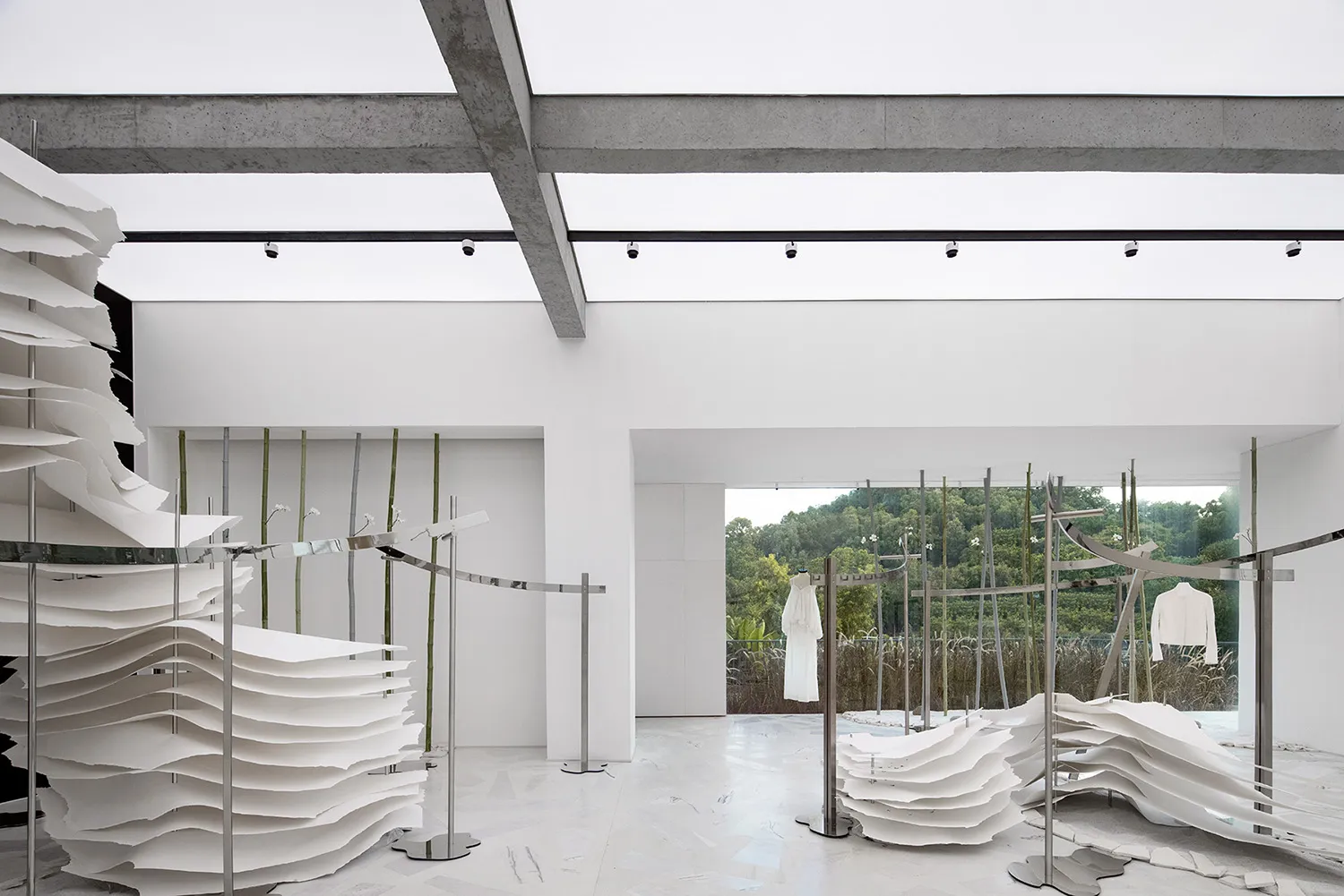 Modern retail space featuring minimalist concrete design