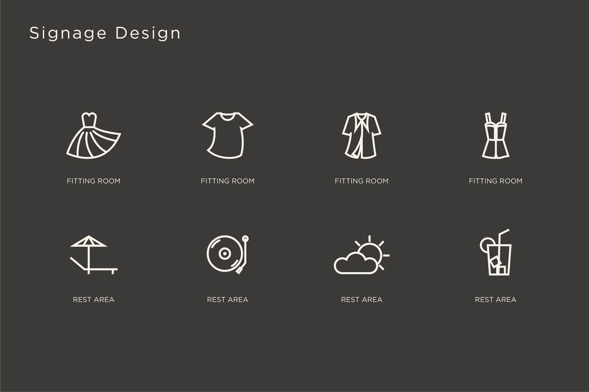 Signage Icons represented in line drawings.