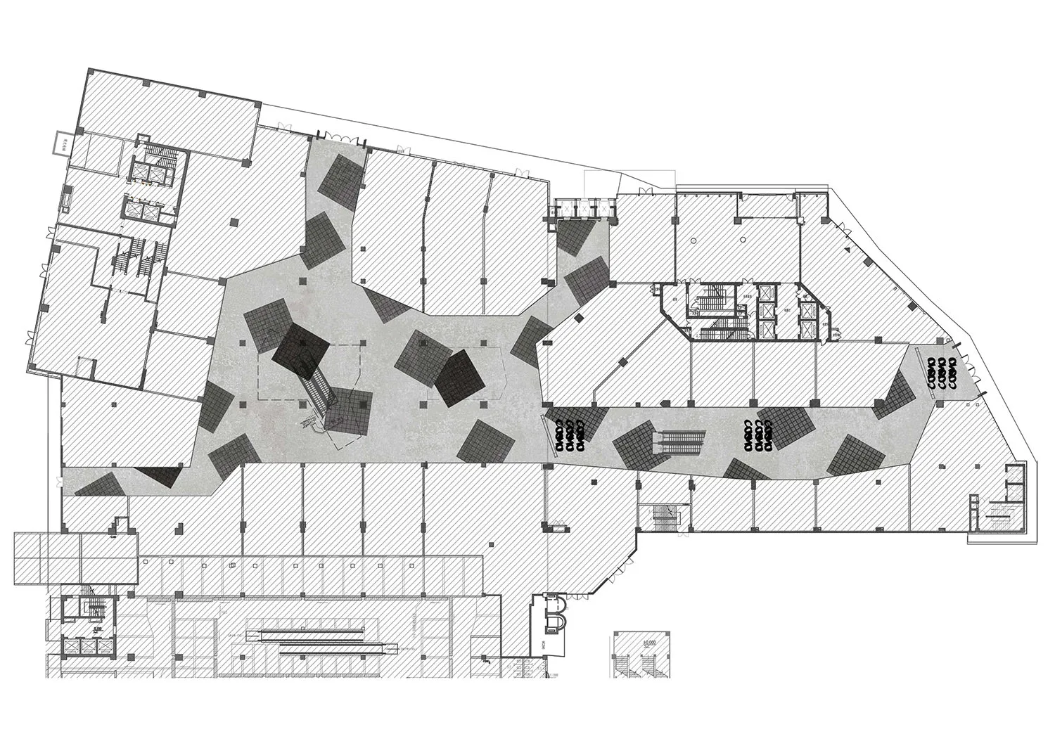 A modern office space with a concrete bluespot floor plan.