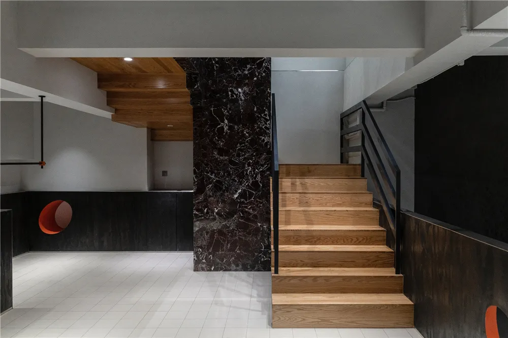 Modern interior design with marble staircase