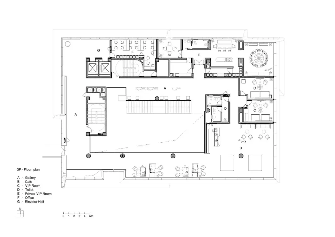 一張詳細的黑白建築圖，描繪三樓辦公空間的平面配置，展示各個房間