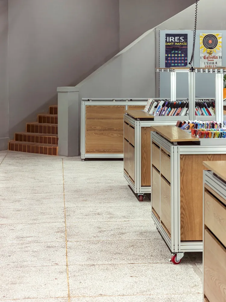 Modern library with wooden furniture
