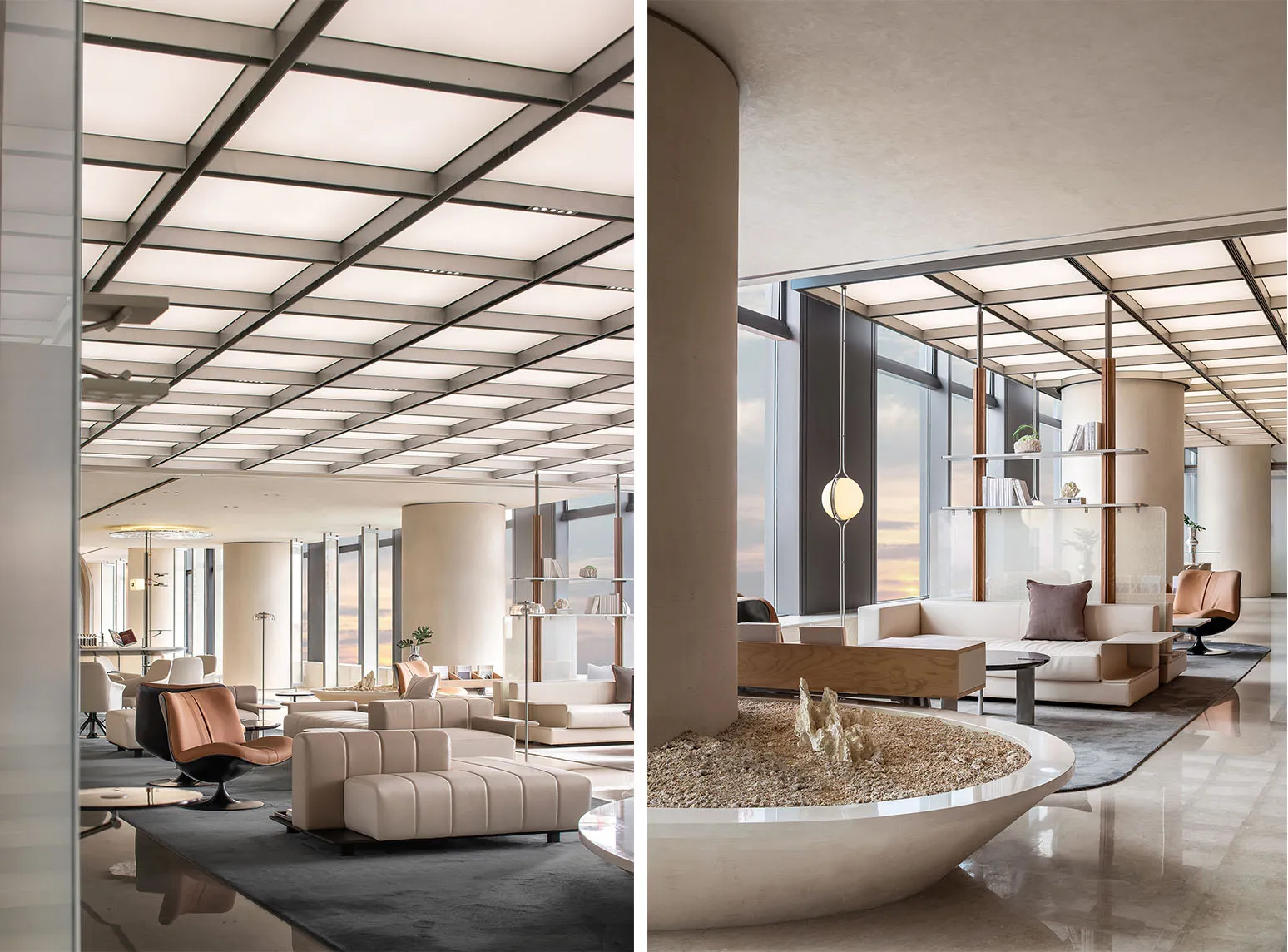 modern lobby interior with concrete and glass materials
