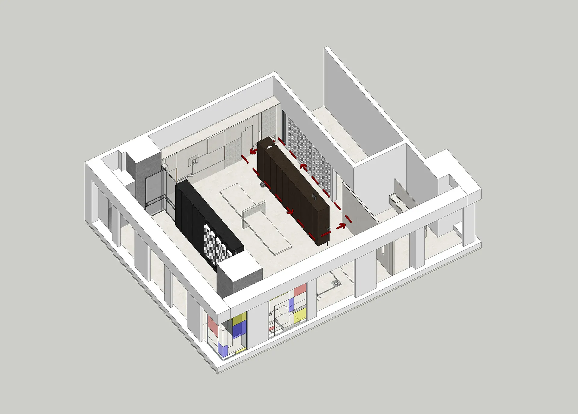 現代建築空間，展現俐落金屬與玻璃元素
