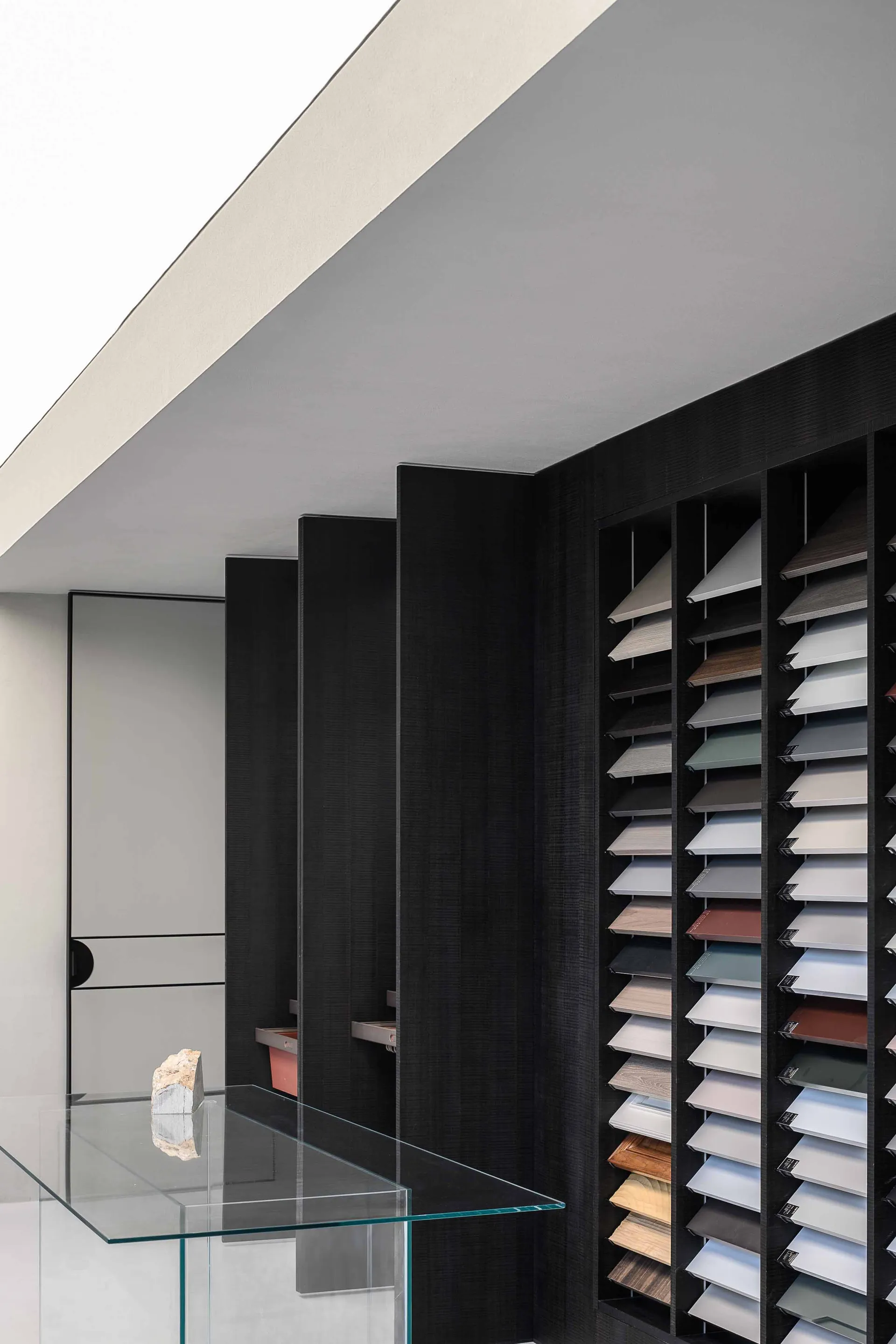 A display of various composite panels, showcasing different colors and textures.