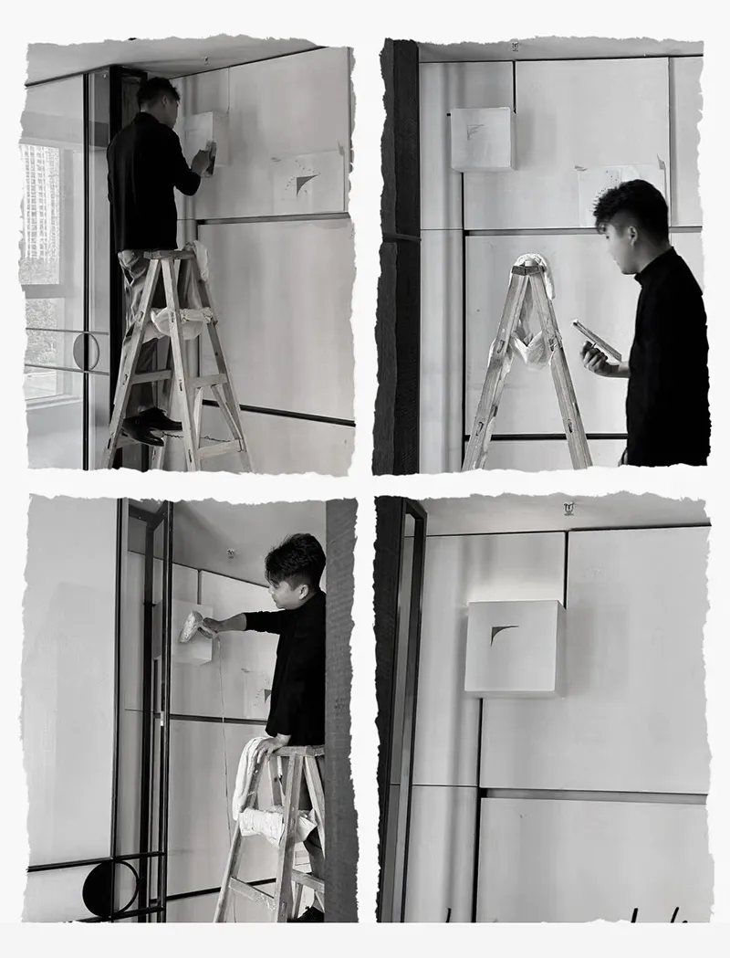 A person installing textured wall coverings on a wall.
