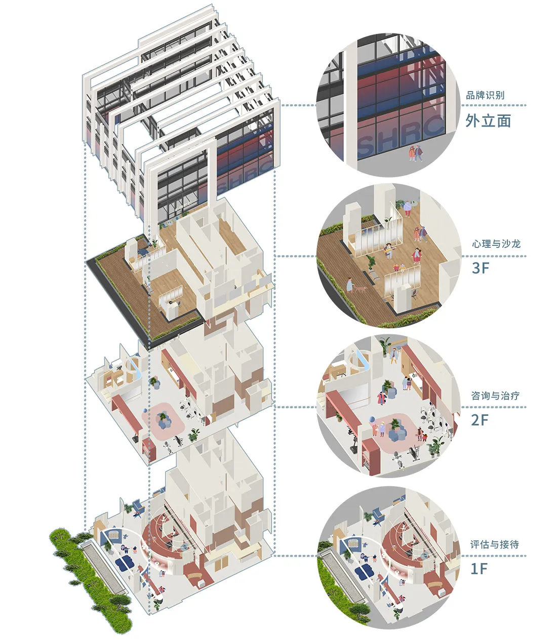 A detailed architectural floor plan of a modern office space showing various rooms and areas.