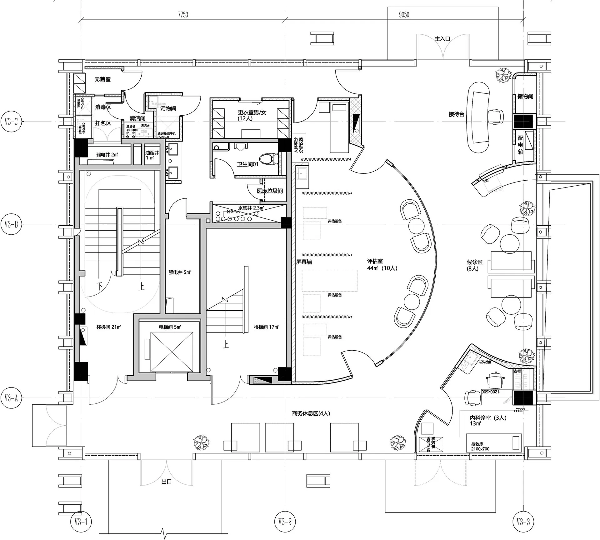 飯店樓層的建築示意平面圖,顯示各式房間與設施配置。