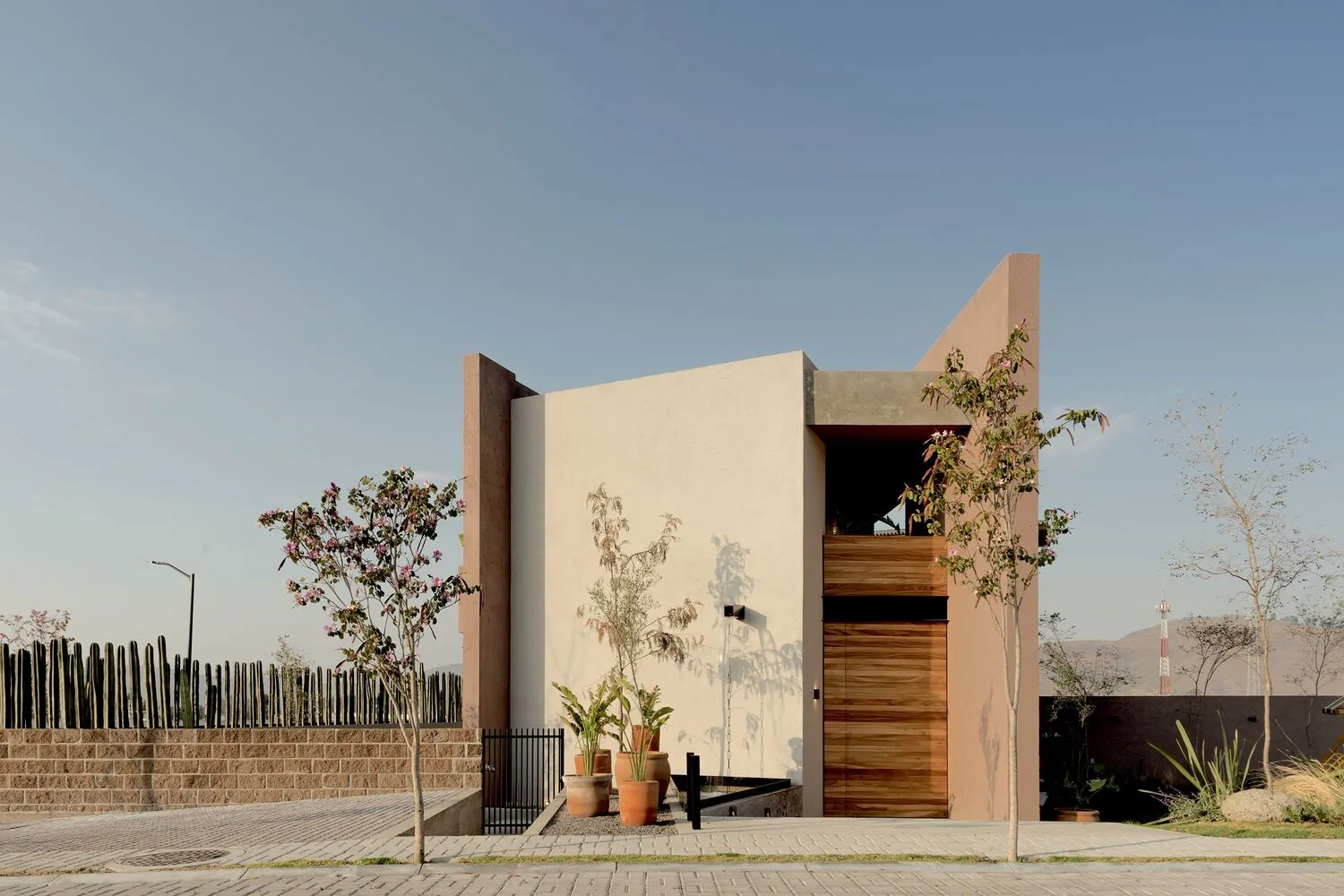 Modern exterior of a house with concrete and wood materials