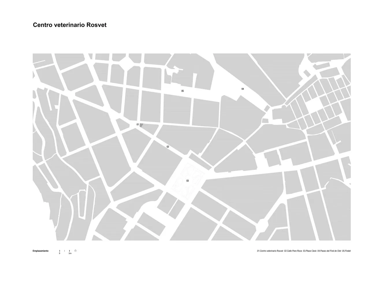 A map of the Centro veterinario Rosvet veterinary center with numbered points and a legend.