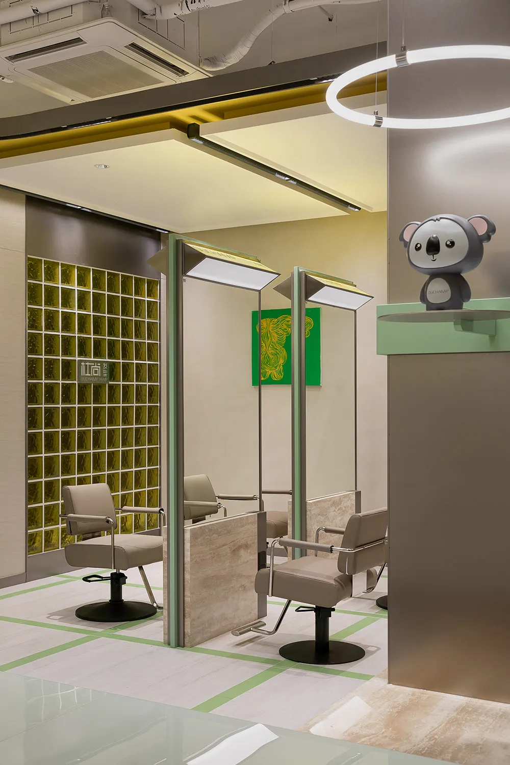 Modern salon interior with sleek design elements and contemporary fixtures.