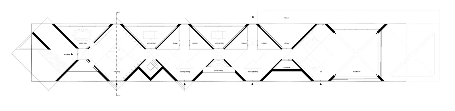 Floor plan of a commercial space showing various functional areas and rooms.