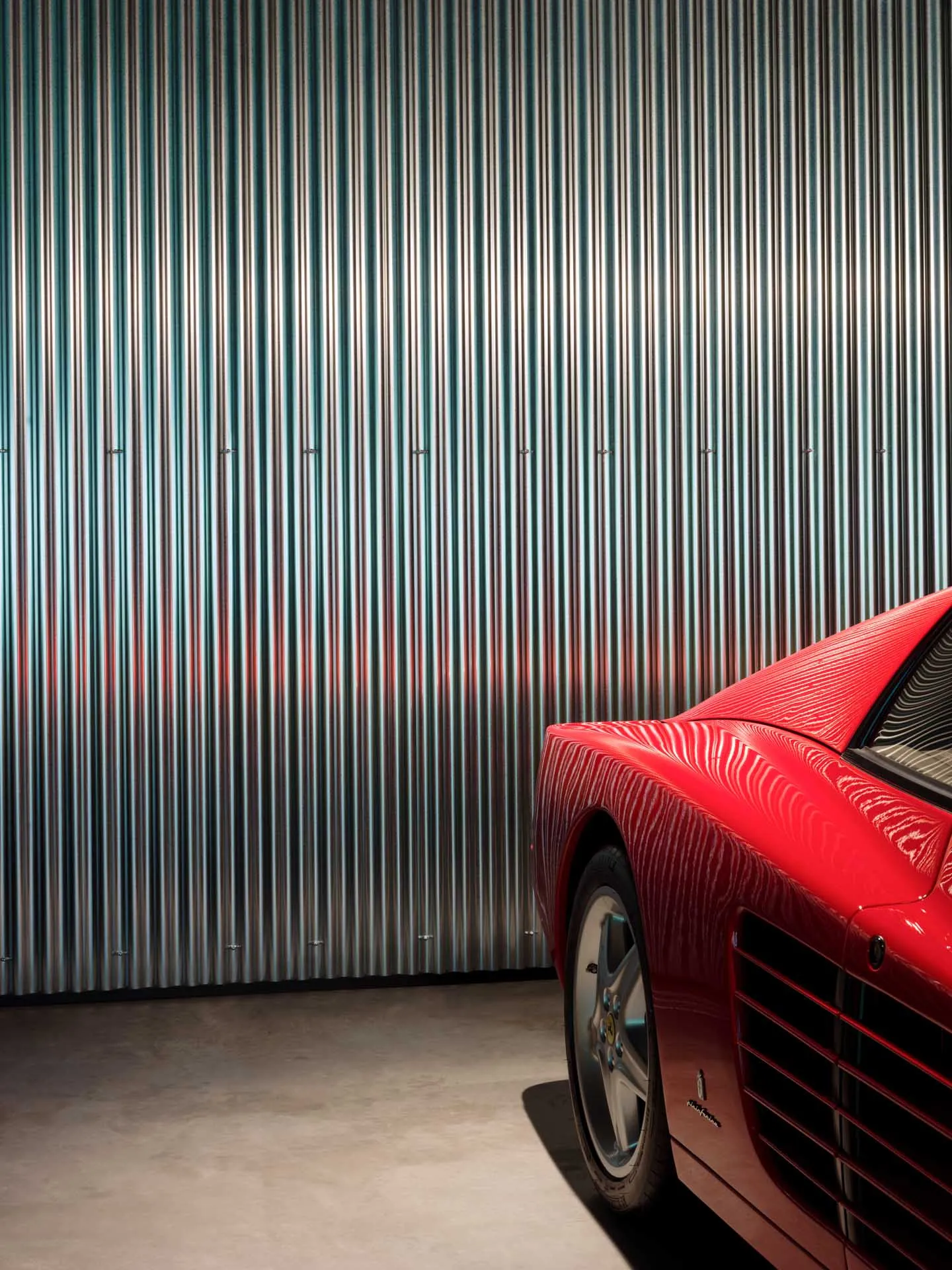 A sleek, minimalist car interior made of metal