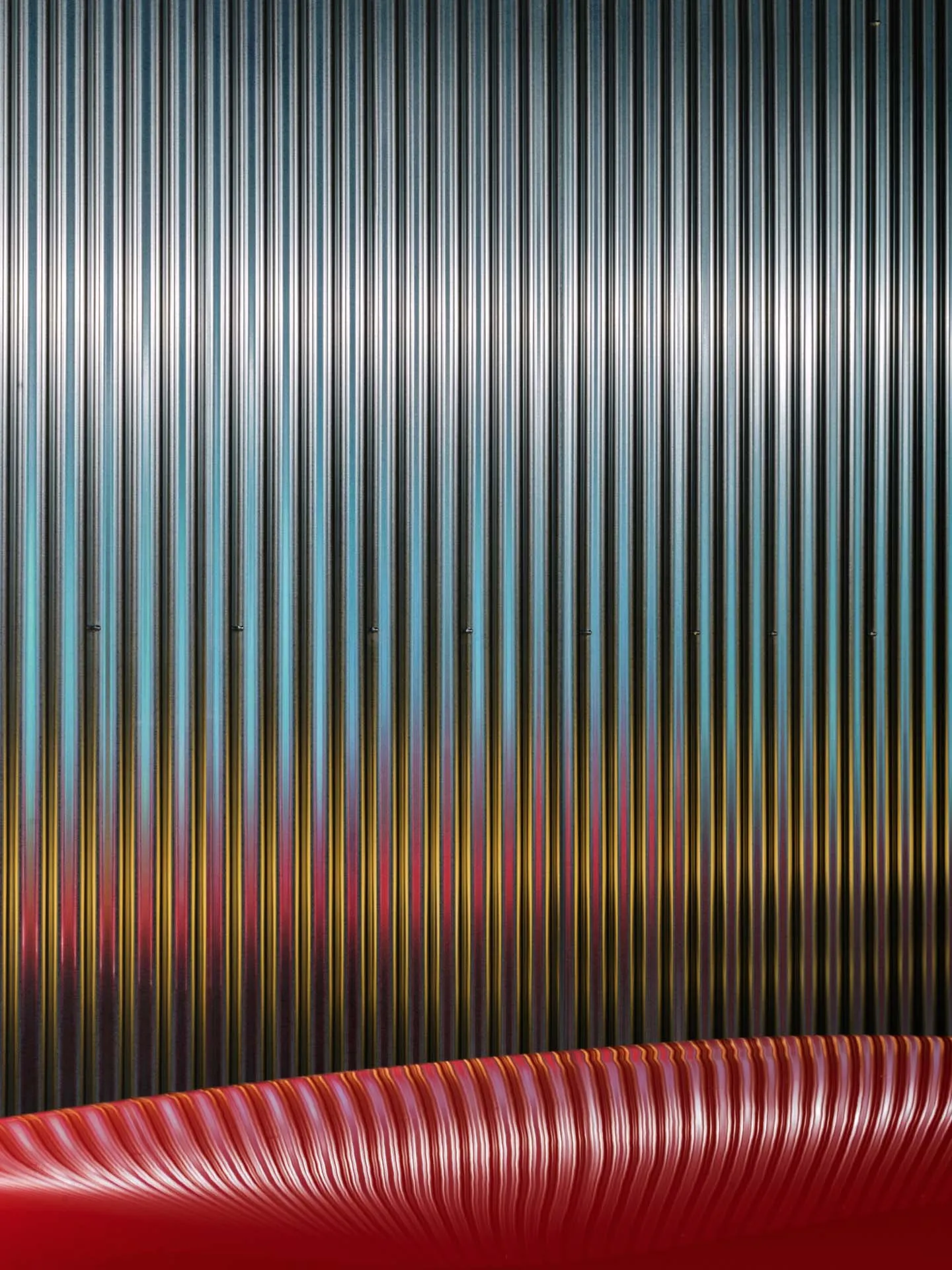 A metallic panel with a modern design in a 3D perspective.
