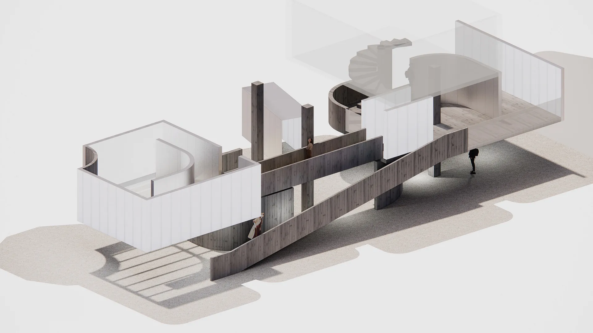 Modern architectural design featuring wood materials.