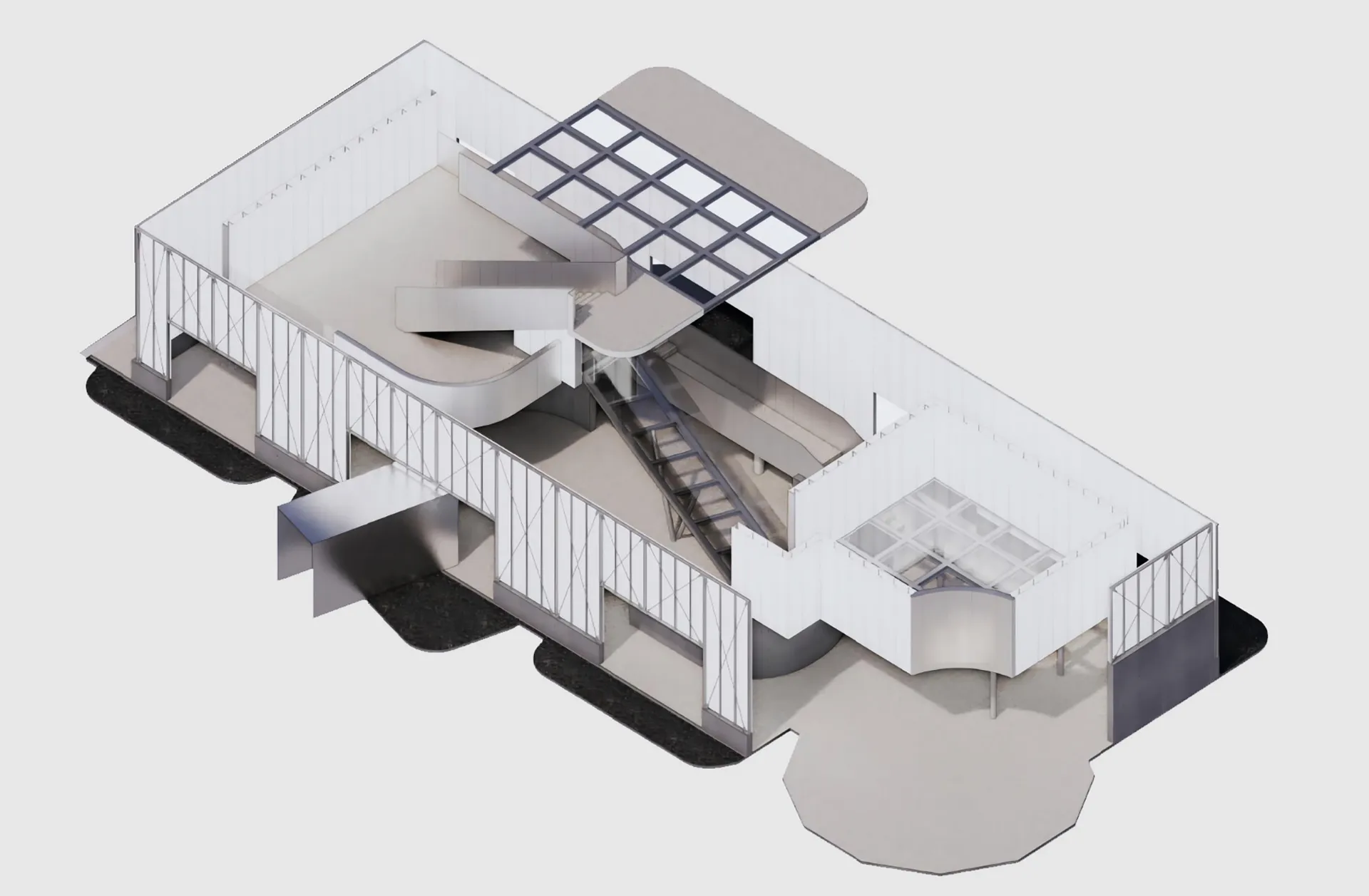 以3D渲染呈現的建築室內空間，展現現代設計元素。