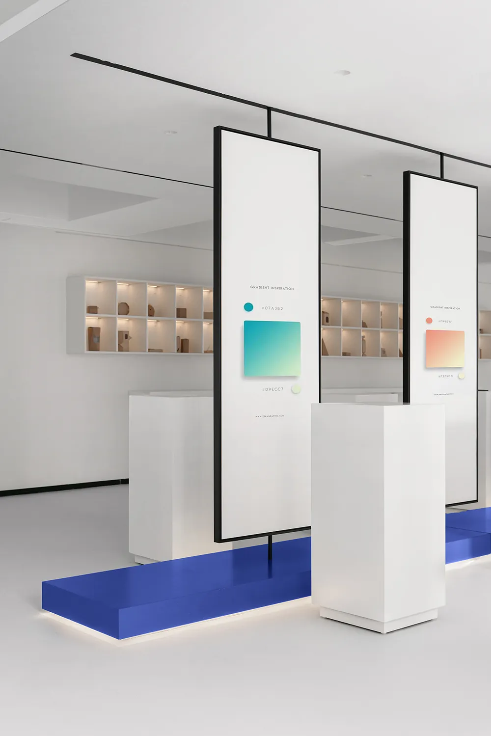 Modern spa interior showcasing a color choice display with various gradient colors.