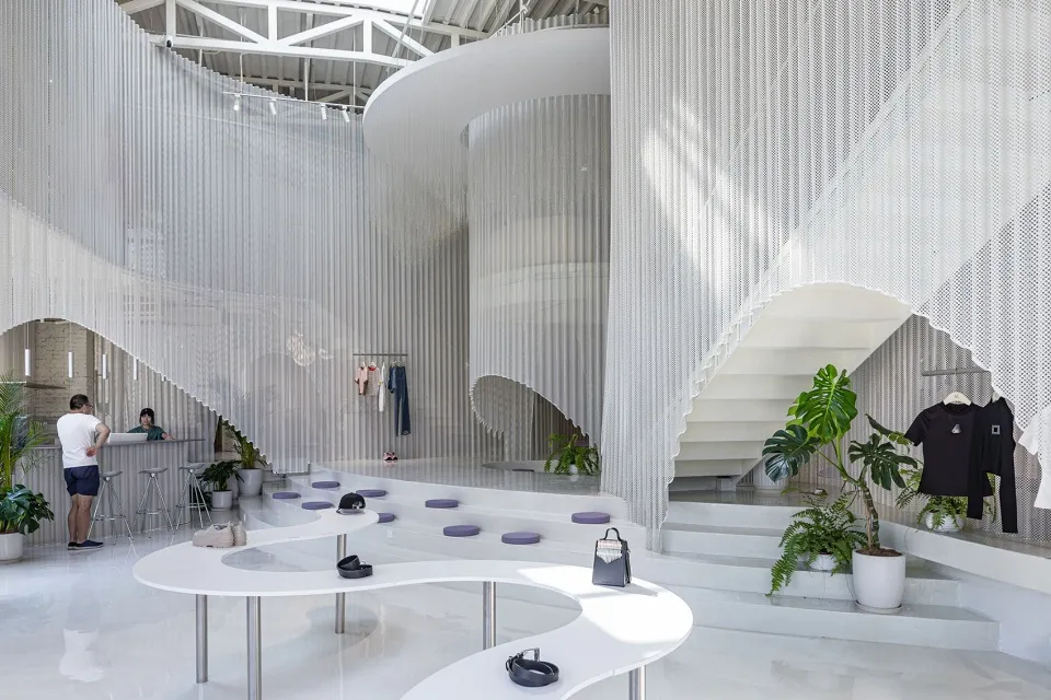 Modern retail store with concrete and glass materials