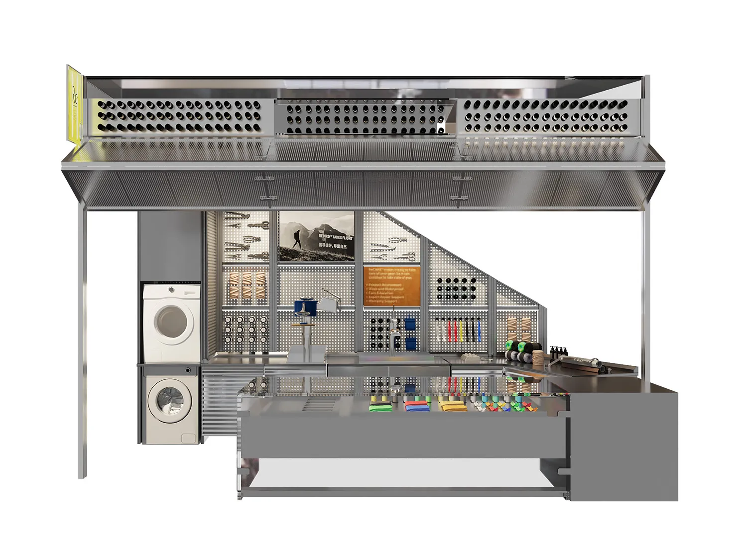 Industrial retail storefront with metal and glass materials