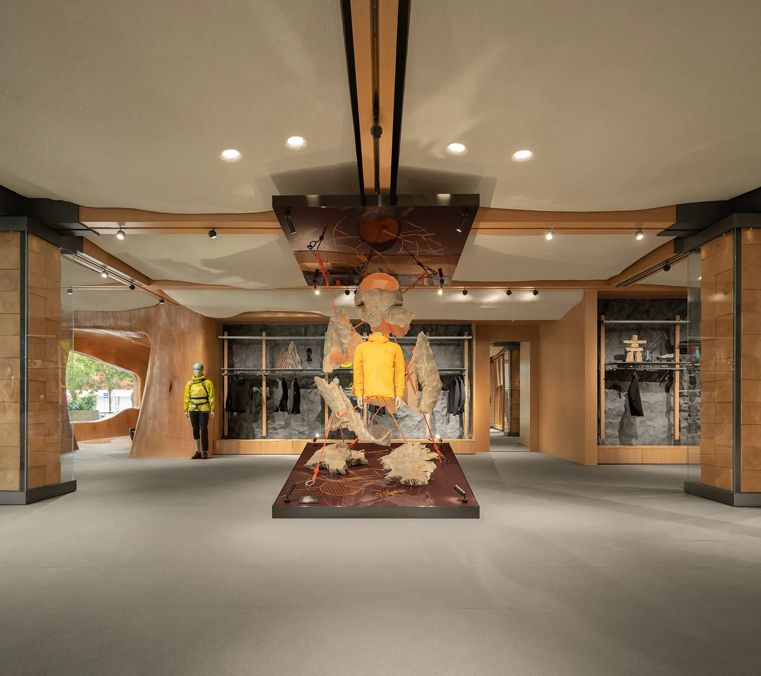 Modern retail storefront featuring wooden elements and minimalist design.
