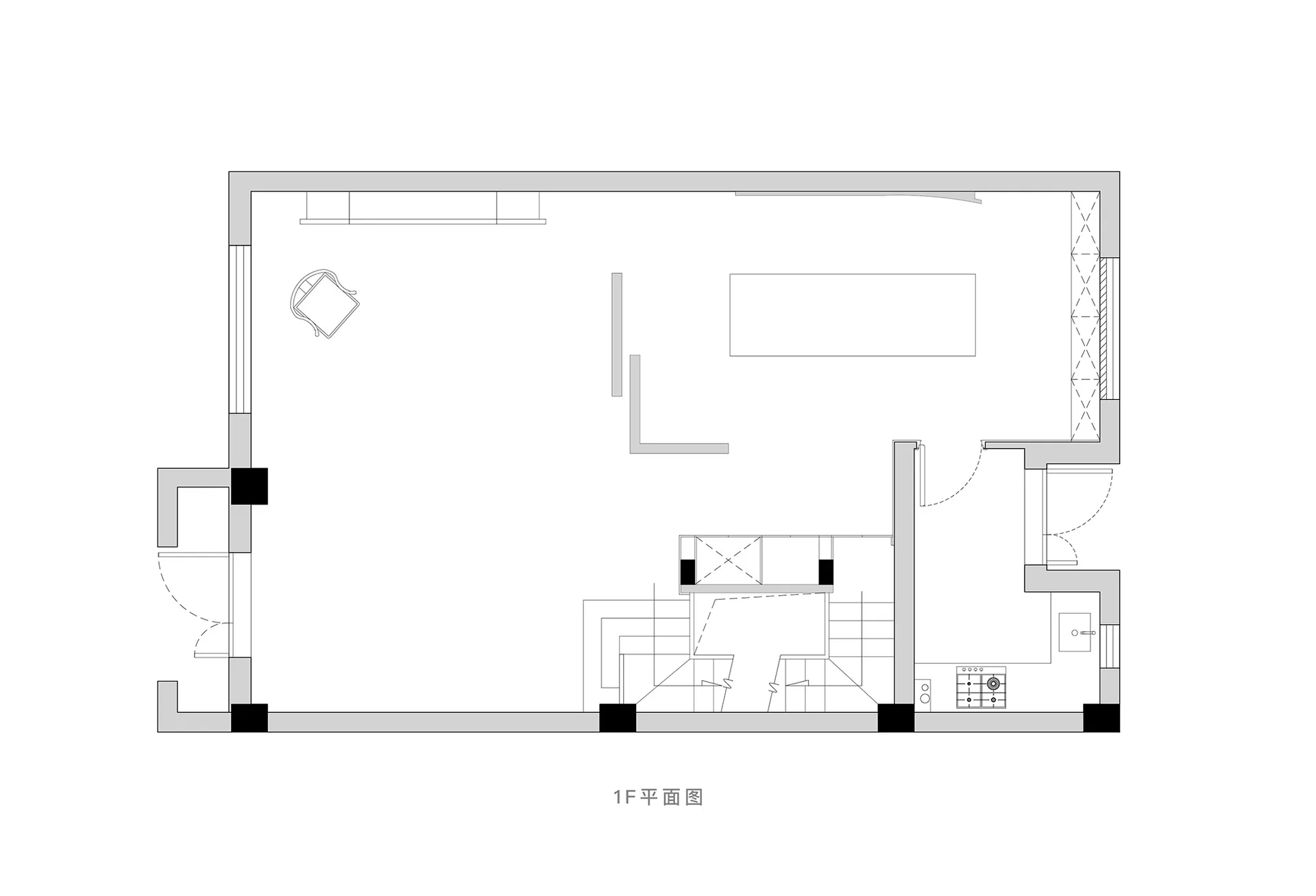 現代住宅室內平面圖,採用極簡設計與中性色調。