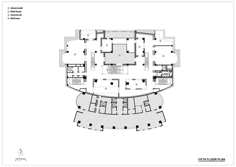 Black and white architectural floor plan of an industrial-style office space.