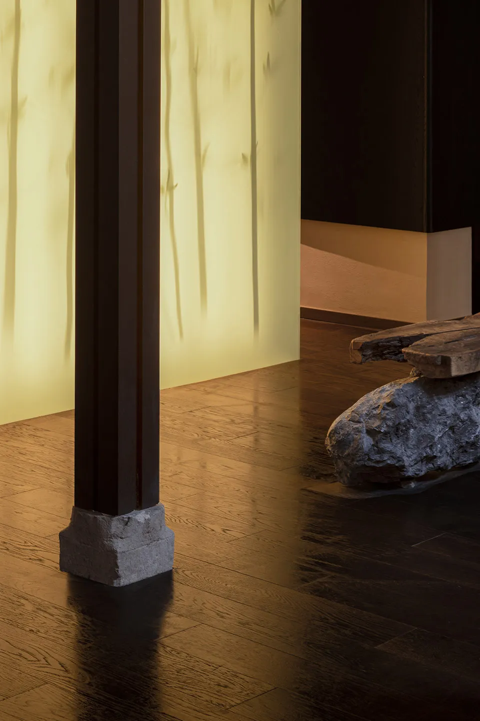 A modern interior design featuring a composite material with integrated lighting.