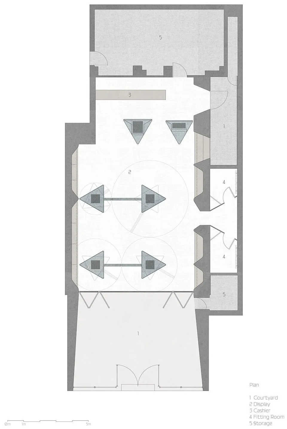 Schematic layout of a modern interior space with glass features.