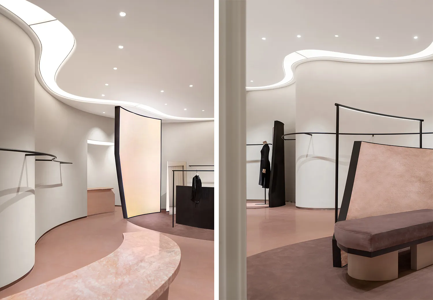 Modern retail interior featuring polished concrete floors and minimalist design elements.